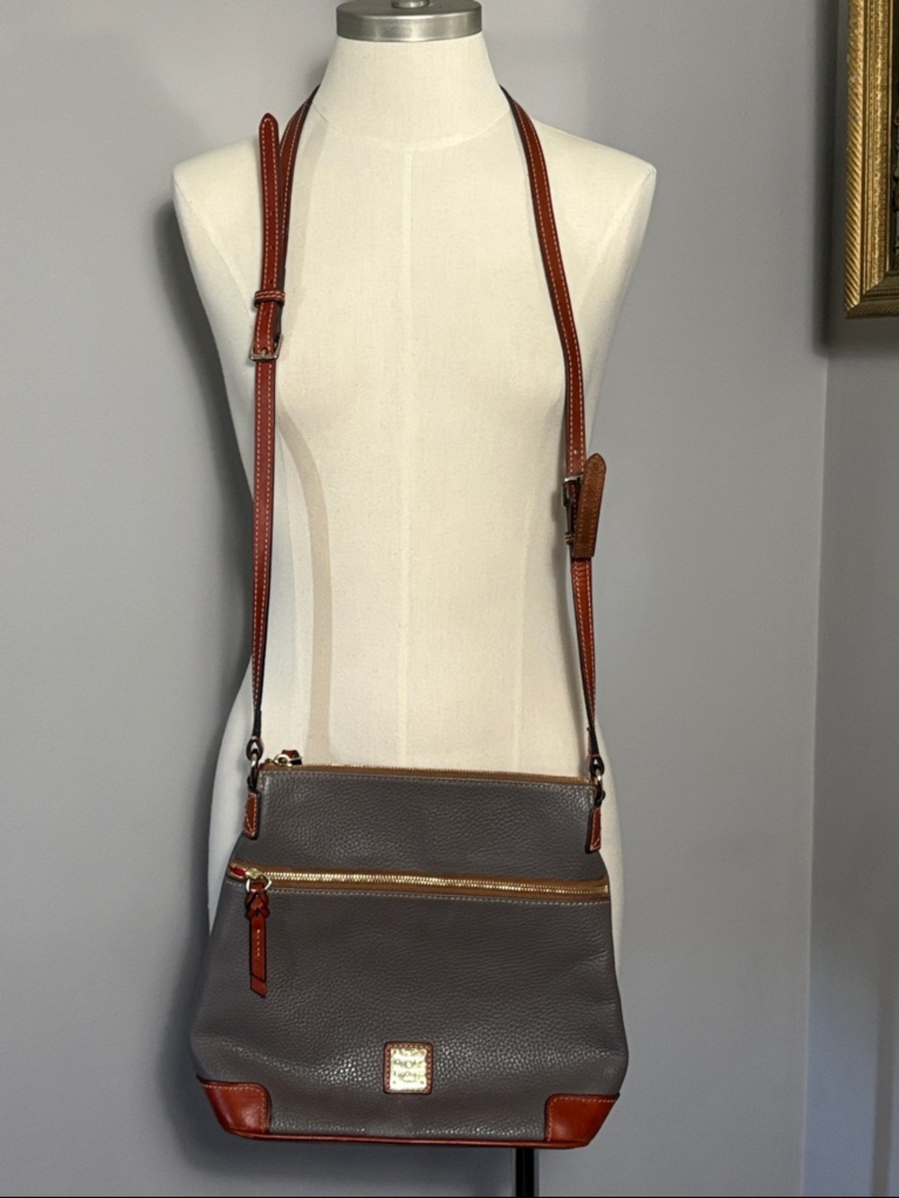 Dooney & Bourke Elephant Gray Leather Pebble Grain Crossbody Bag